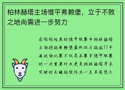 柏林赫塔主场惜平弗赖堡，立于不败之地尚需进一步努力